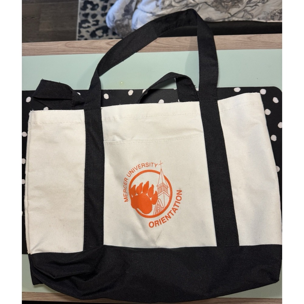 Mercer University Orientation Canvas Tote Bag Black White Orange Bear Claw